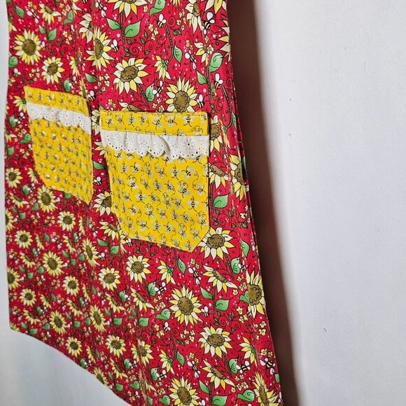 Homemade Floral Sleeveless Sunflower Dress Yellow Bee Pockets Flutter Sleeve 10 - Picture 3 of 6